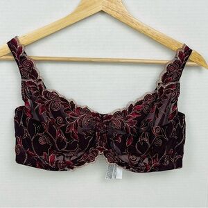 Soma Sensuous Lace Unlined maroon sheer lacy mesh underwire bra, 38D.